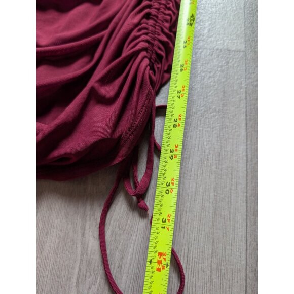 Ruched Long Sleeve Burgundy Mini Dress By Le Lis Square Neck Adjustable Sides M - Picture 7 of 8
